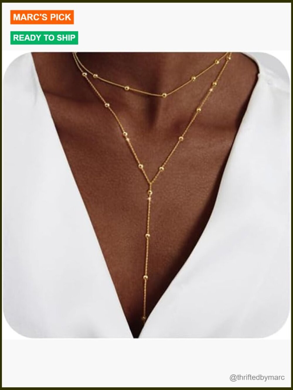 Y-Shaped Lariat Layered Necklace Dainty 14k Gold Plated Long Chain